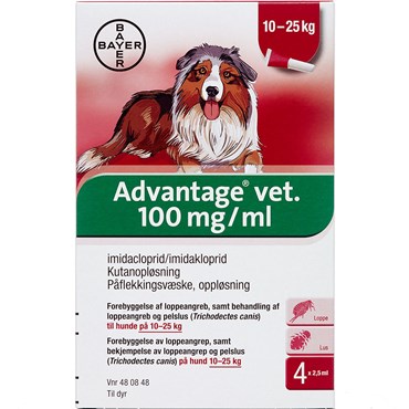 sekstant Arashigaoka Afvigelse Advantage Vet. til hund 100/ml 10ml Kutanopløsning | Apopro.dk