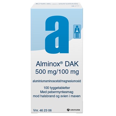 Billede af Alminox &quot;DAK&quot; 500 mg + 100 mg 100 stk Tyggetabletter