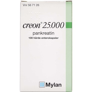 Billede af Creon 25.000 Lipase 25.000 EP-e (Håndkøb, apoteksforbeholdt) 100 stk Enterokapsler, hårde