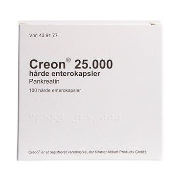 Billede af Creon Lipase 25.000 EP-e (Håndkøb, apoteksforbeholdt) 100 stk Enterokapsler, hårde